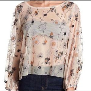 Melrose and Market Embroidered Mesh Top